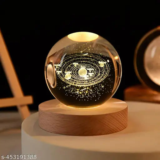 Glass Lamp 3D Ball Astronomy Night Lamp with Base for Living Room (solar system)